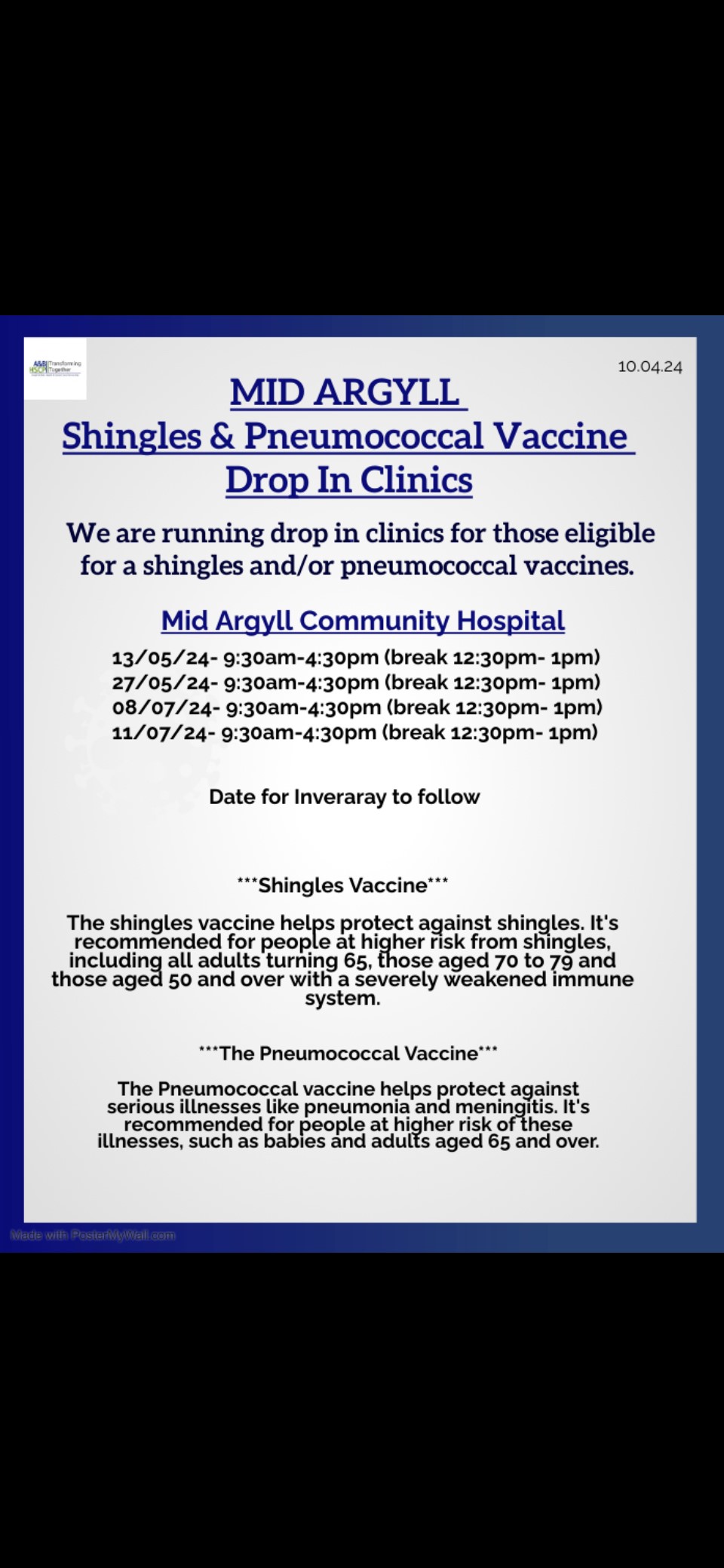 Shingles & Pneumoccal Vaccine Drop In Clinics
